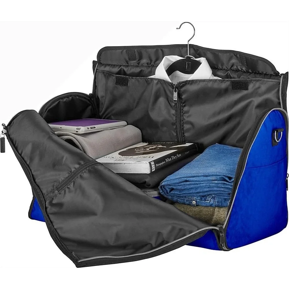 Biaggi Hang-2-Duffle Garment Bag Blue Crinkle Nylon Convertible Travel Suit